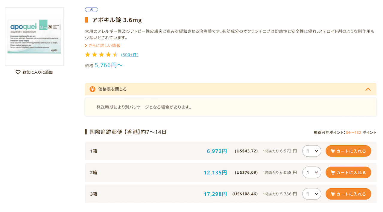 うさパラ「アポキル錠」実際の販売価格